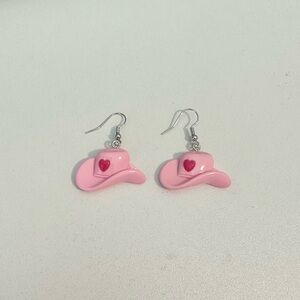 Handmade pink cowboy hat earrings